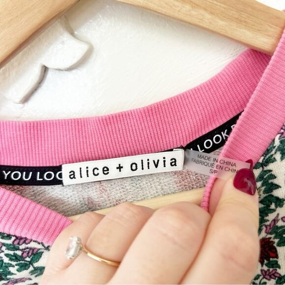 Alice + Olivia Amirah Floral Print Sweatshirt with Tie Details Pullover Size XS - Picture 4 of 7
